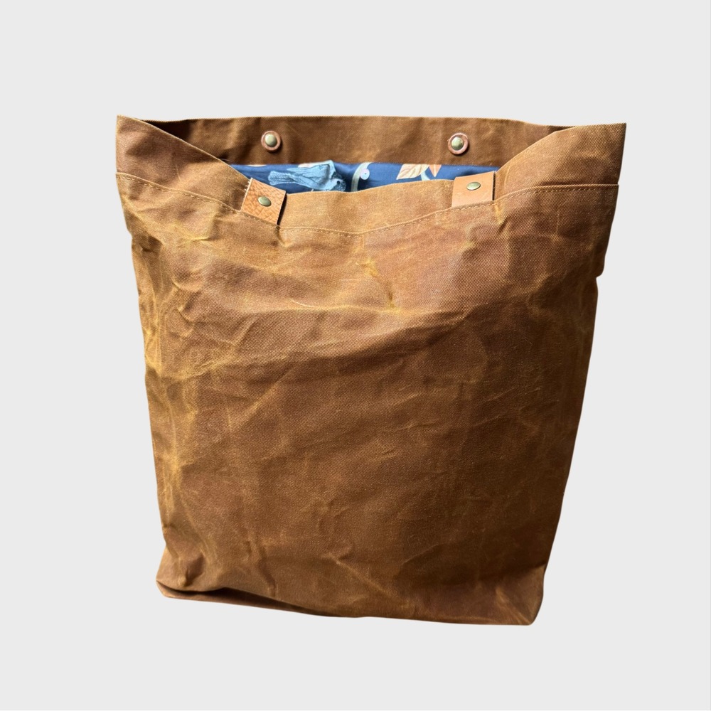 Waxed Canvas and Leather Tote Bag Cute Birds In Tree Cottage Core Reusable - Picture 6 of 10